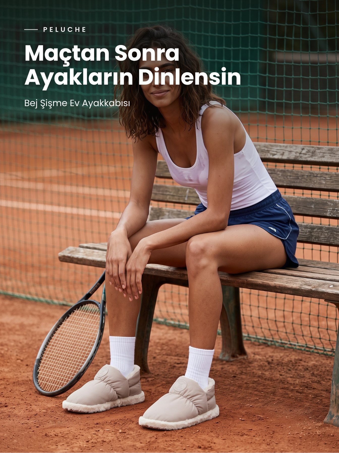 Bej şişme ev ayakkabısı