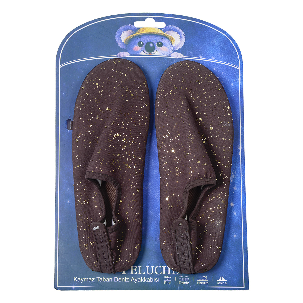 Peluche 26K-AS-1 Taşlı Kahverengi Kaymaz Taban Kadın Deniz Ayakkabısı