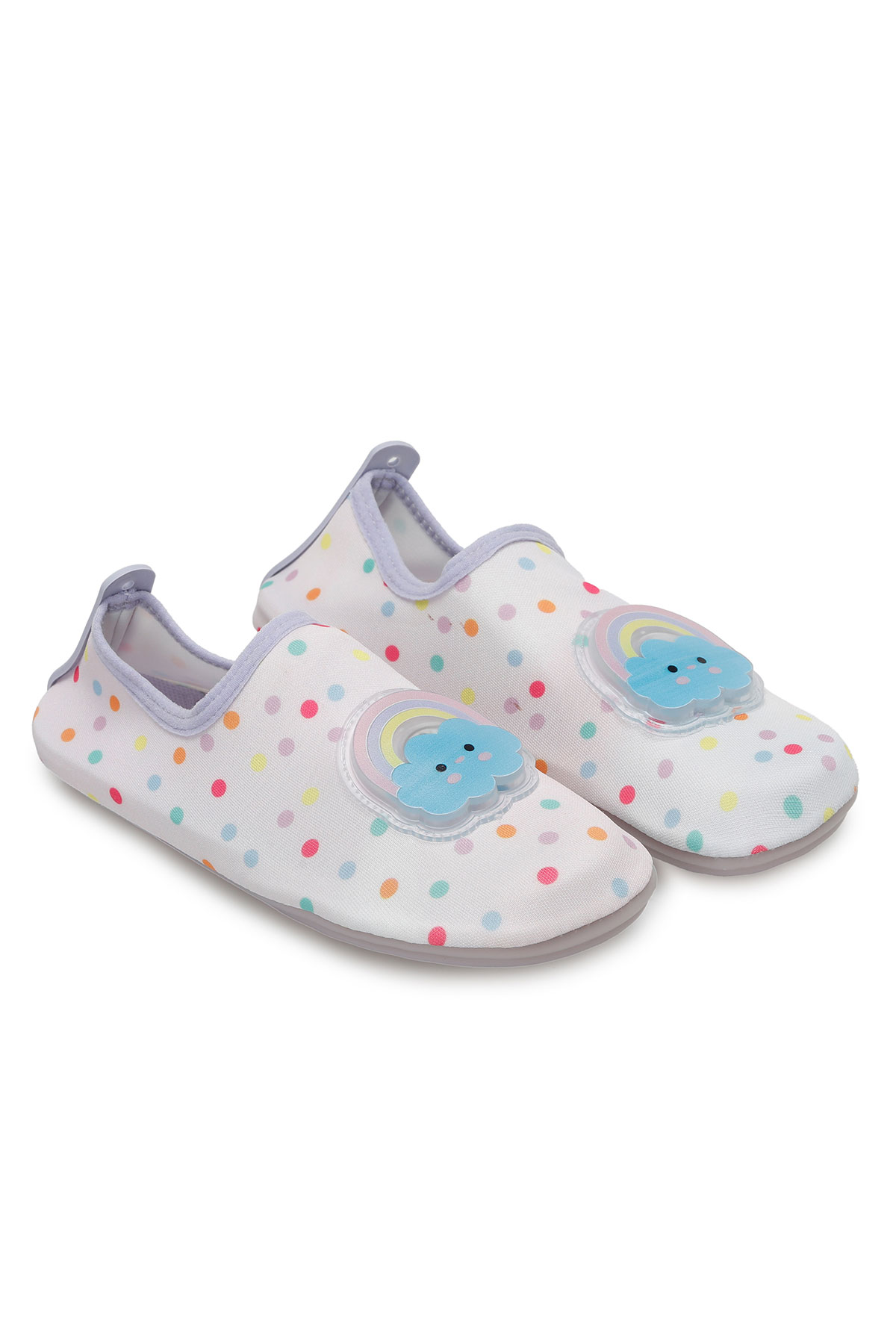 Peluche Cloud Bulut Gökkuşağı Desenli Pembe Kaymaz Taban Çocuk Deniz Ayakkabısı