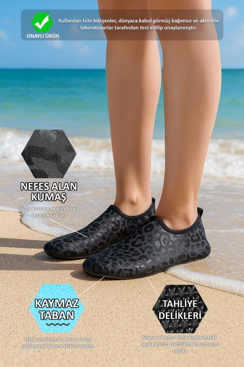 Peluche Black Leopard Desenli Kaymaz Taban Kadın Deniz Ayakkabısı Peluche Black Leopard Desenli Kaymaz Taban Kadın Deniz Ayakkabısı