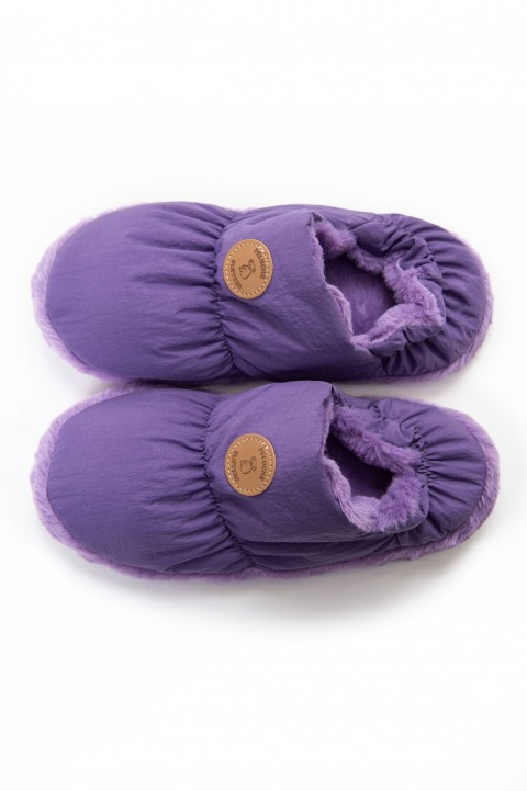 PELUCHE KADIN MOR EV AYAKKABISI DERİ ETİKET