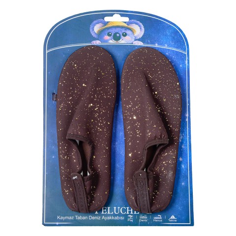 Peluche 26K-AS-1 Taşlı Kahverengi Kaymaz Taban Kadın Deniz Ayakkabısı
