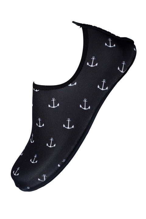 Peluche Black Anchor Çapa Desenli Siyah Kaymaz Taban Erkek Deniz Ayakkabısı