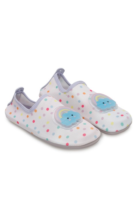Peluche Cloud Bulut Gökkuşağı Desenli Pembe Kaymaz Taban Çocuk Deniz Ayakkabısı