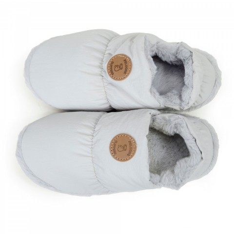 PELUCHE KADIN GRİ EV AYAKKABISI DERİ ETİKET