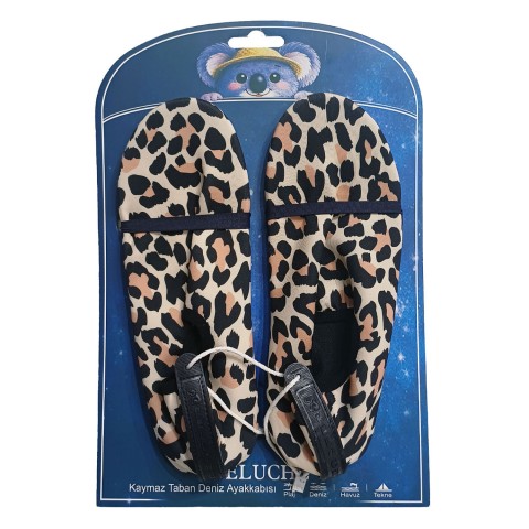 Peluche Leopard Desenli Kaymaz Taban Kadın Deniz Ayakkabısı